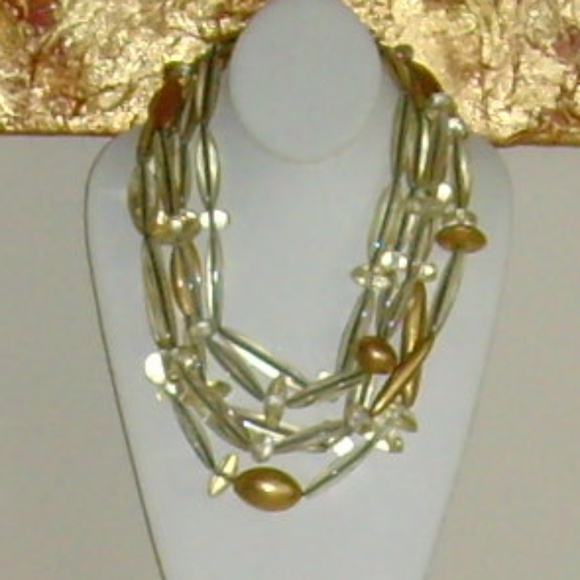 Gerda Lynggaard MONIES Clear Lucite and Gold Leaf Multi-Strand Necklace - Picture 12 of 12